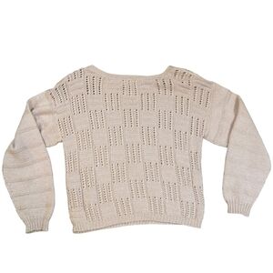 Vintage 80s Open-Knit Cream Crewneck Sweater Made In Canada Baggy Boxy Fit Comfy